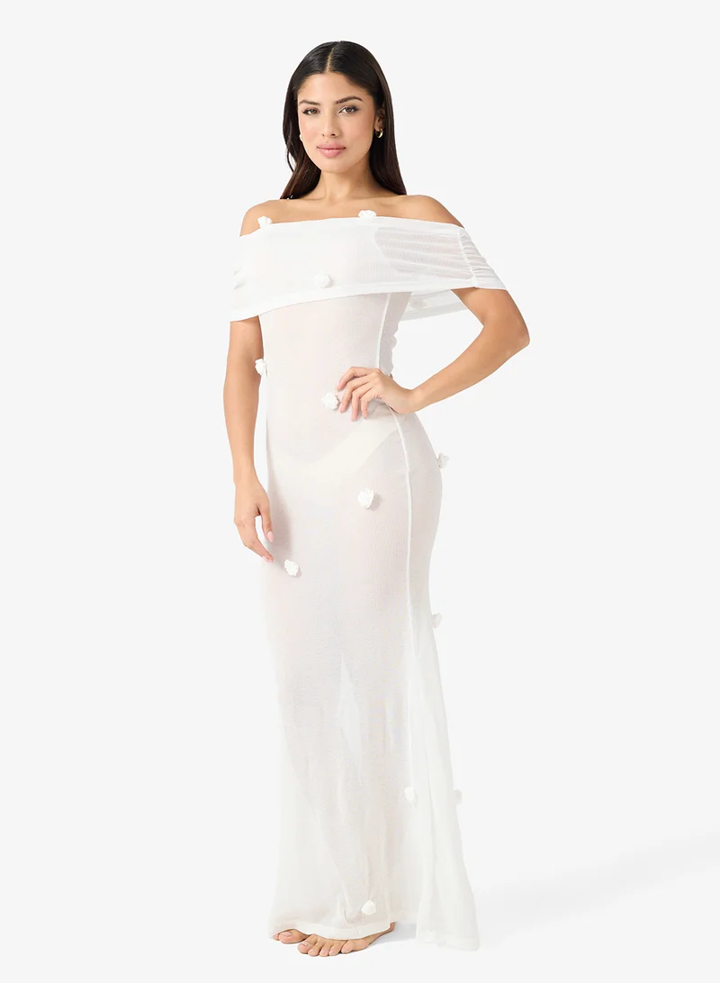 جينجر Off Shoulder Knitted Crochet Beach Dress